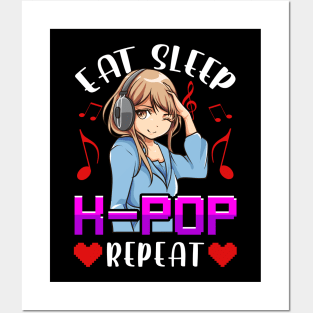 Cute Eat Sleep K-Pop Repeat KPop Korean Music Posters and Art